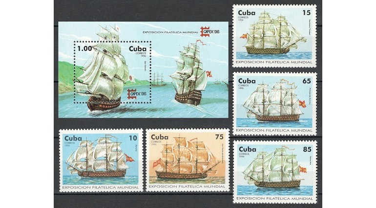 CUBA 1996 - CORABII CU PANZE - SERIE DE 5 TIMBRE+BLOC NESTAMPILAT - MNH / navigatie01